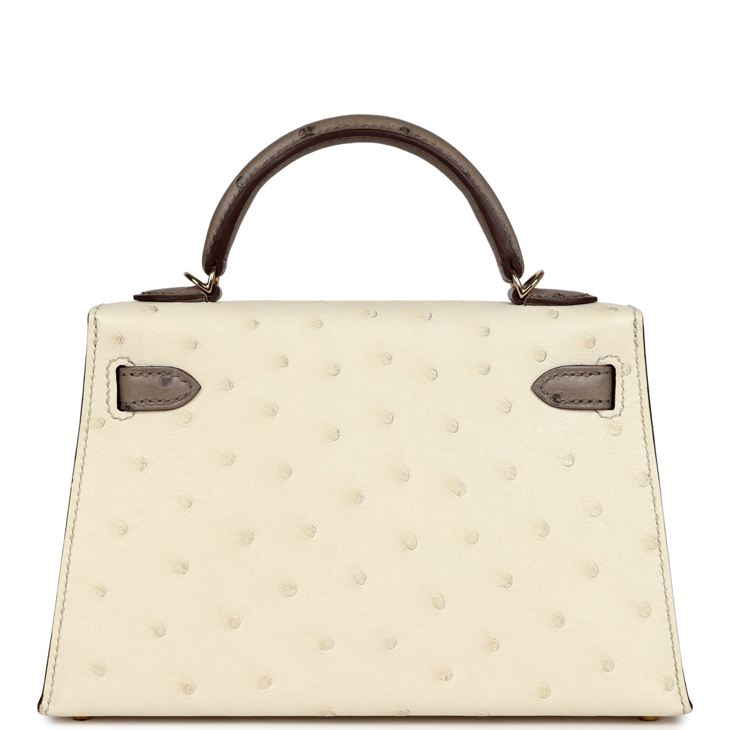 Hermes Special Order (HSS) Kelly Sellier 20 Beton and Gris Tourterelle Ostrich Permabrass Hardware - Exclusu