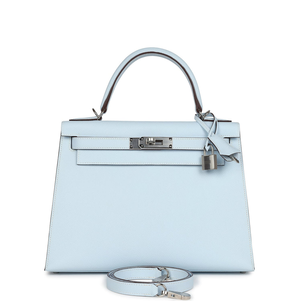 Hermes Kelly Sellier 28 Bleu Brume Epsom Palladium Hardware - Exclusu