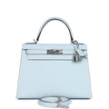 Hermes Kelly Sellier 28 Bleu Brume Epsom Palladium Hardware - Exclusu