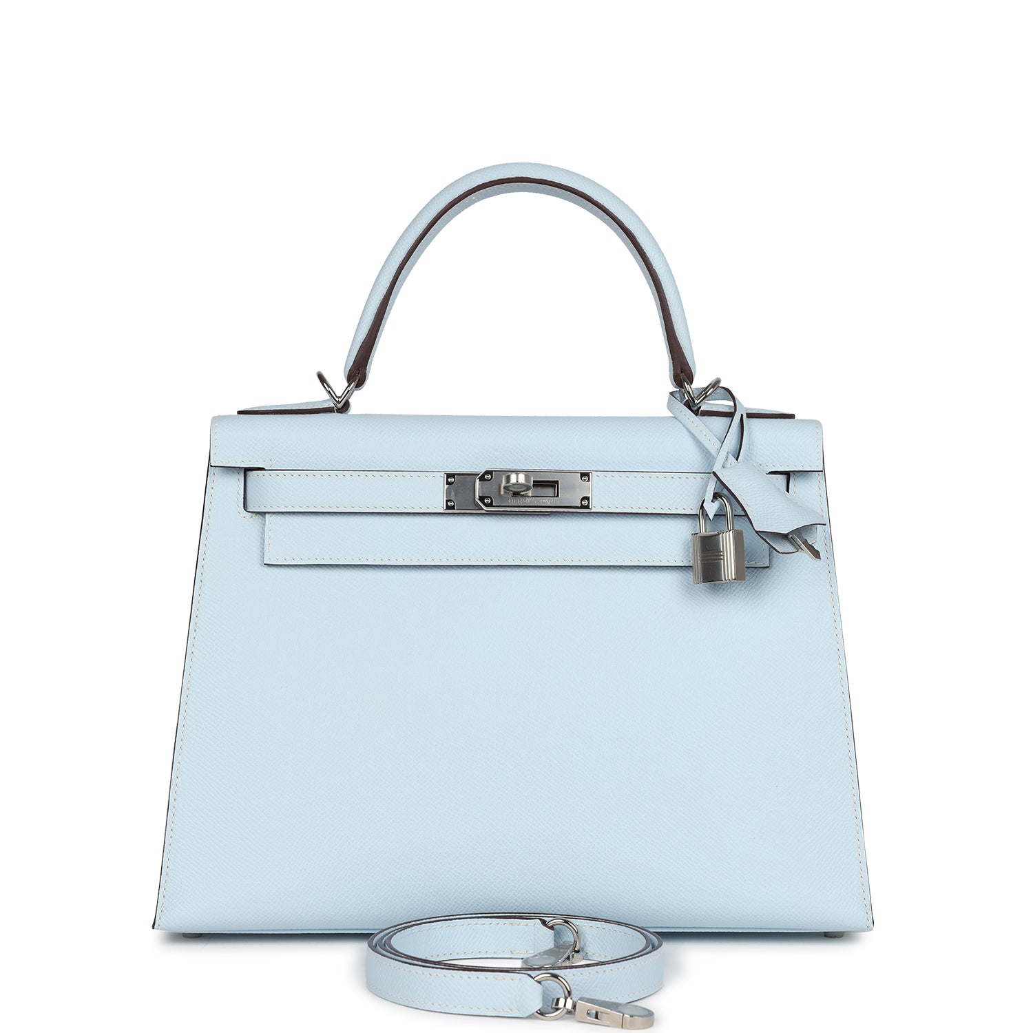 Hermes Kelly Sellier 28 Bleu Brume Epsom Palladium Hardware - Exclusu