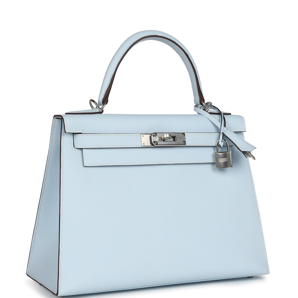 Hermes Kelly Sellier 28 Bleu Brume Epsom Palladium Hardware - Exclusu