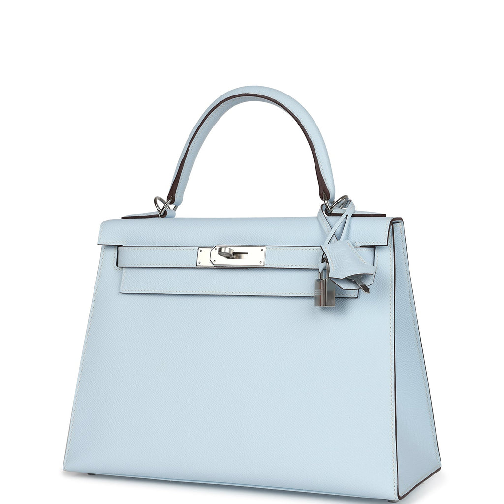 Hermes Kelly Sellier 28 Bleu Brume Epsom Palladium Hardware - Exclusu