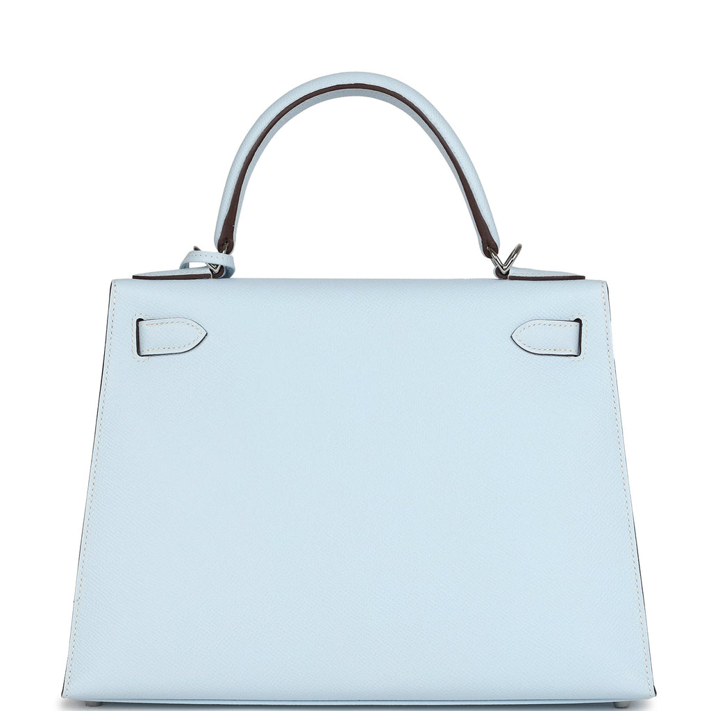 Hermes Kelly Sellier 28 Bleu Brume Epsom Palladium Hardware - Exclusu