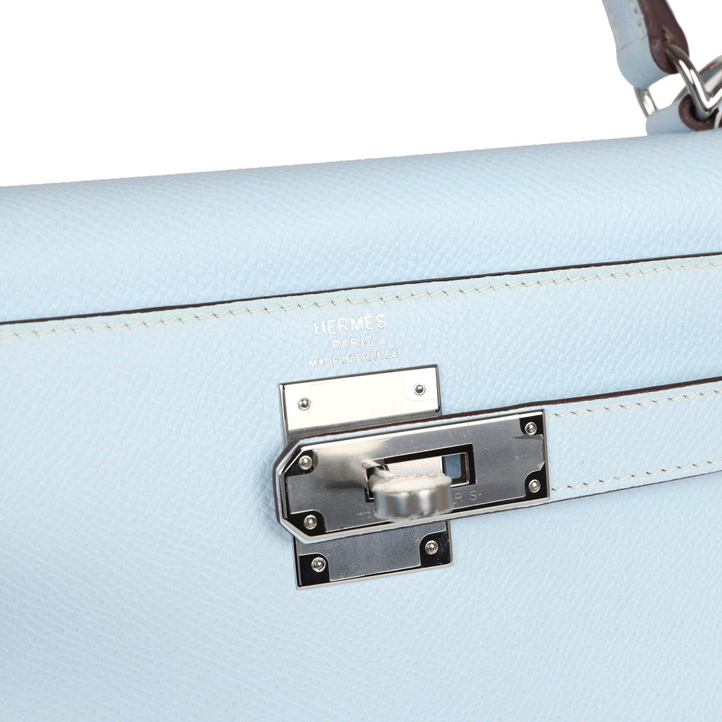 Hermes Kelly Sellier 28 Bleu Brume Epsom Palladium Hardware - Exclusu