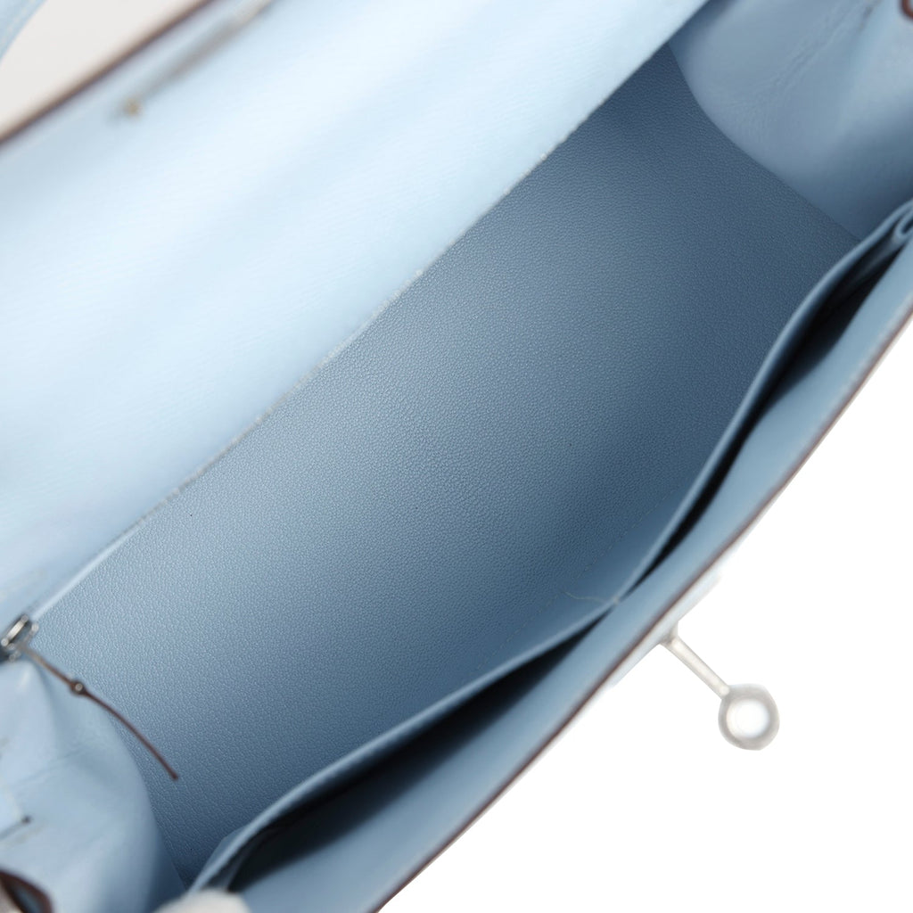 Hermes Kelly Sellier 28 Bleu Brume Epsom Palladium Hardware - Exclusu