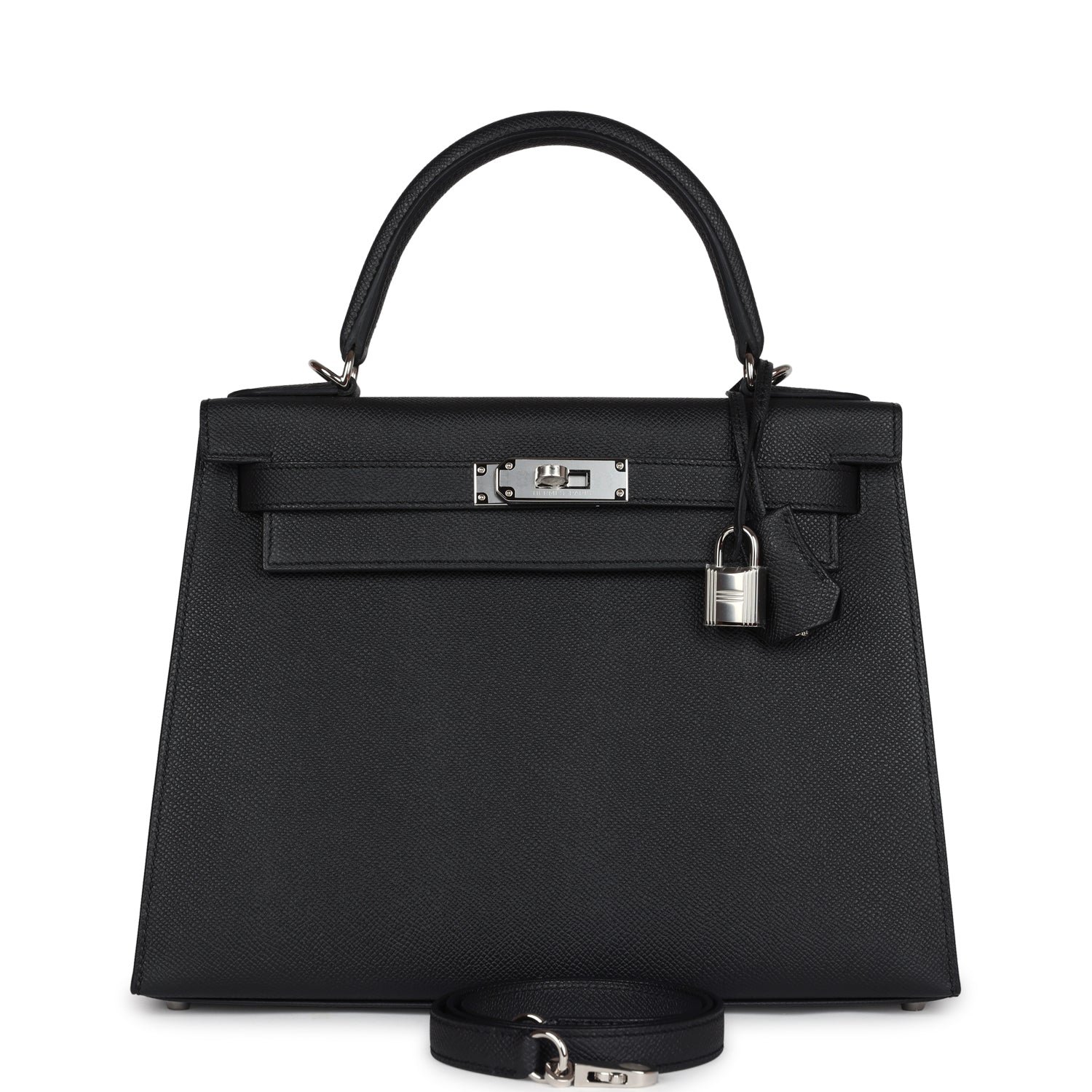 Hermes Kelly Sellier 28 Black Epsom Palladium Hardware - Exclusu