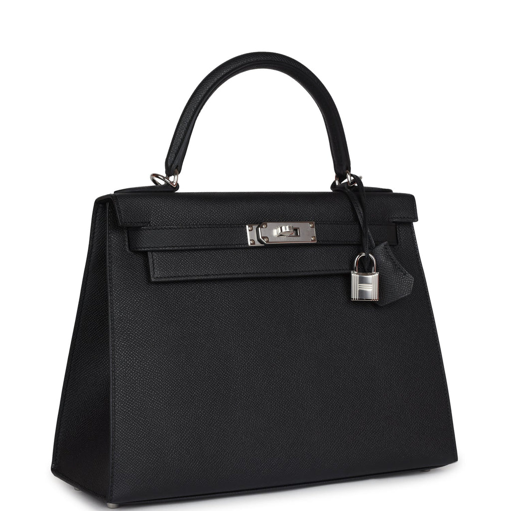 Hermes Kelly Sellier 28 Black Epsom Palladium Hardware - Exclusu