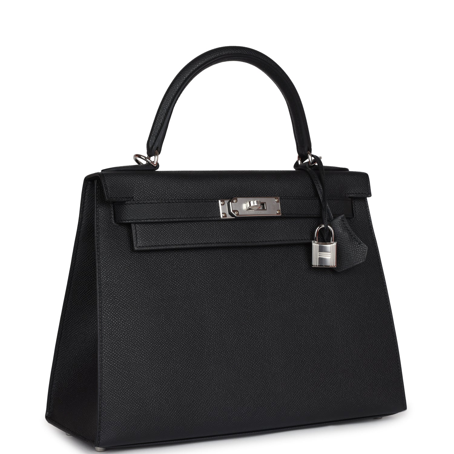 Hermes Kelly Sellier 28 Black Epsom Palladium Hardware - Exclusu