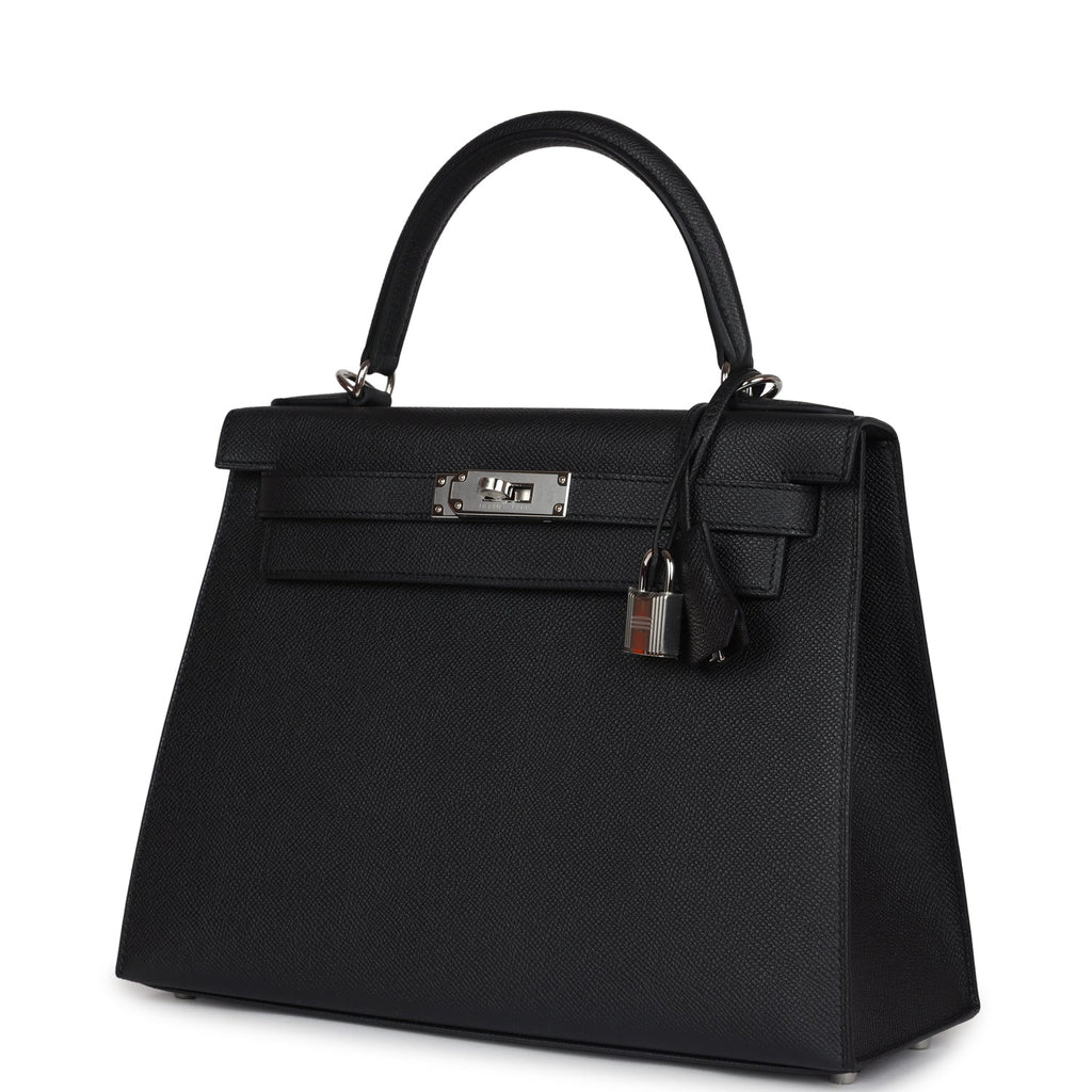 Hermes Kelly Sellier 28 Black Epsom Palladium Hardware - Exclusu