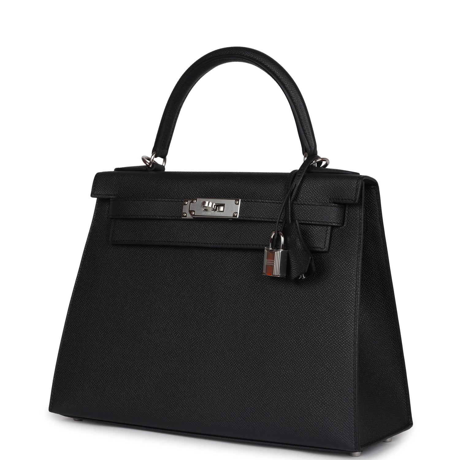 Hermes Kelly Sellier 28 Black Epsom Palladium Hardware - Exclusu