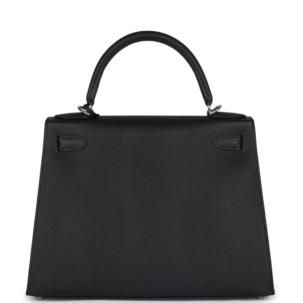 Hermes Kelly Sellier 28 Black Epsom Palladium Hardware - Exclusu
