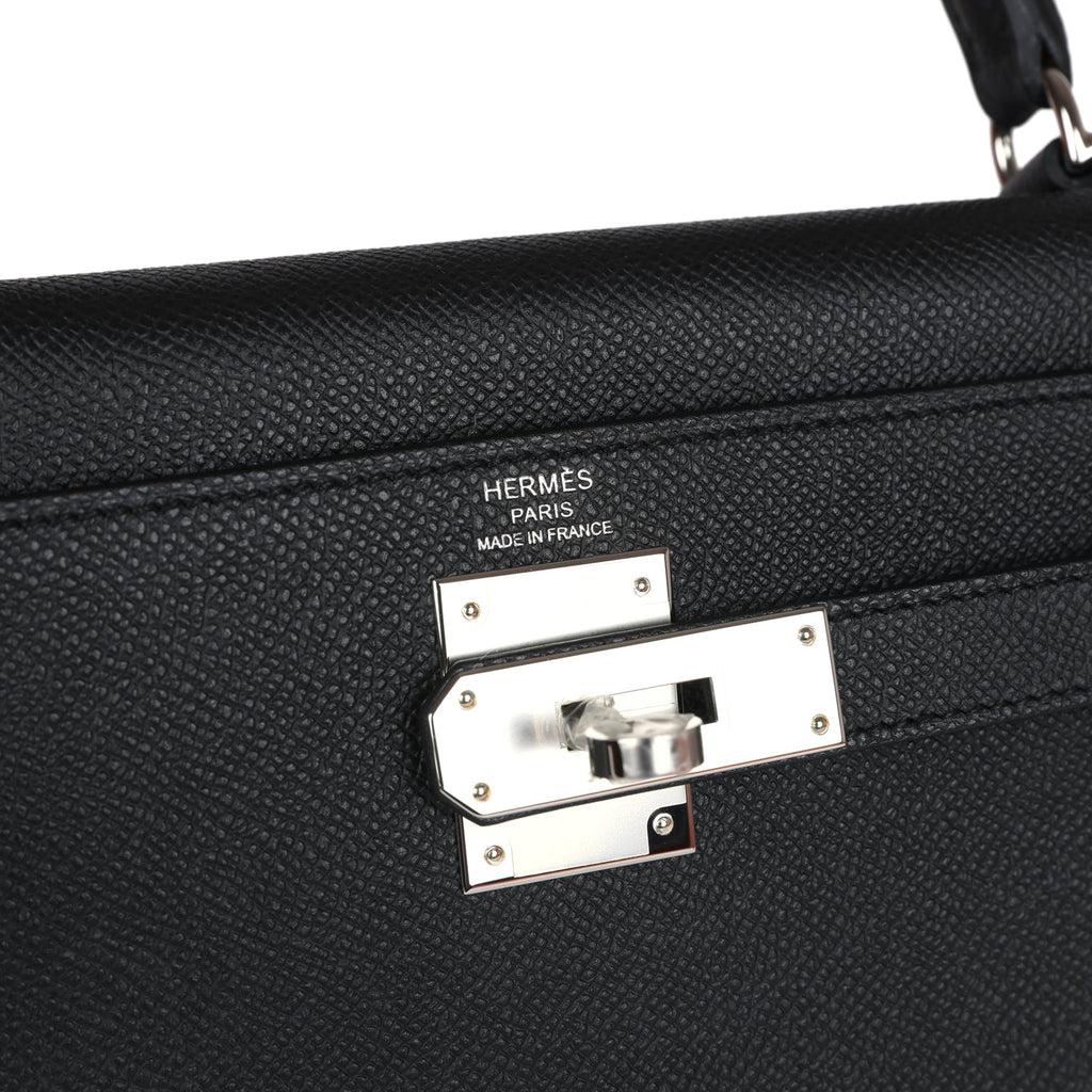 Hermes Kelly Sellier 28 Black Epsom Palladium Hardware - Exclusu