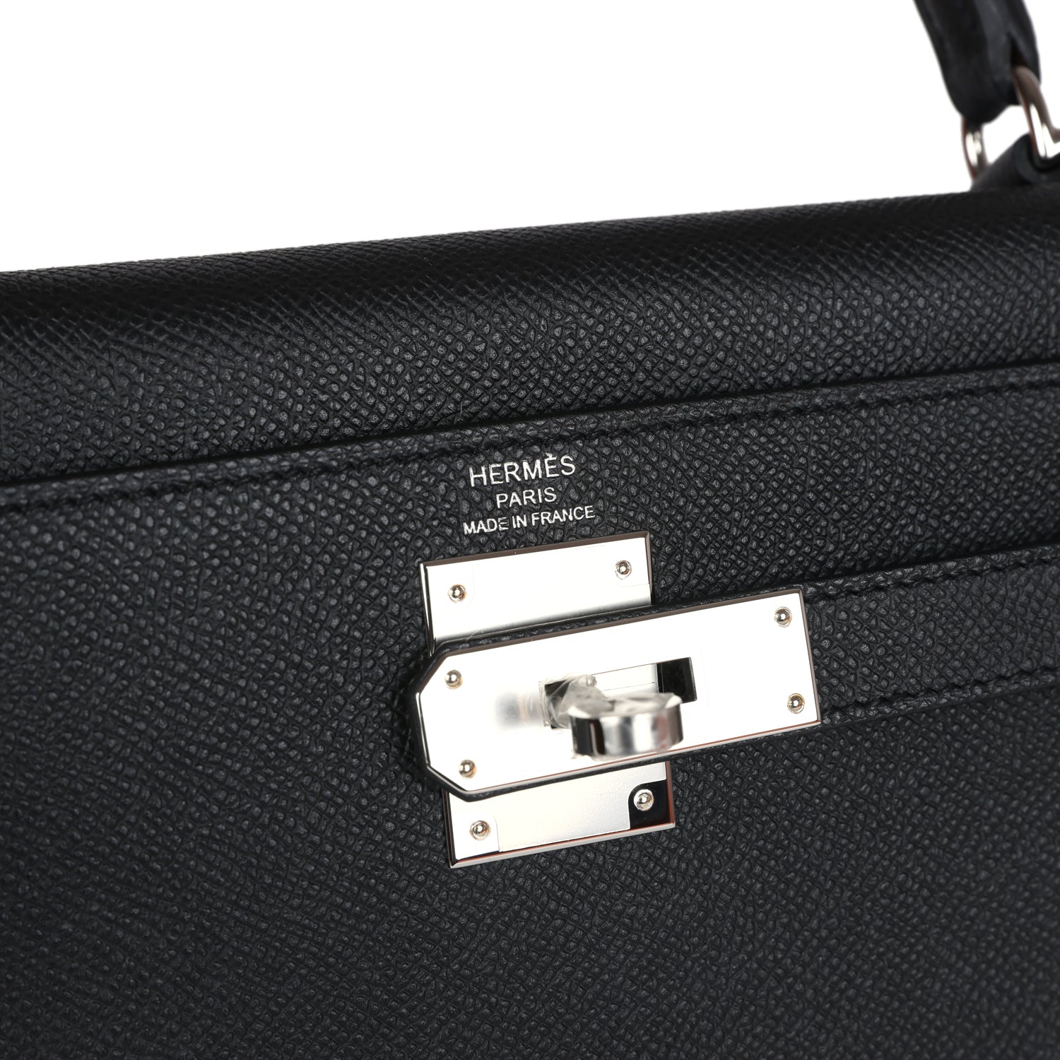 Hermes Kelly Sellier 28 Black Epsom Palladium Hardware - Exclusu