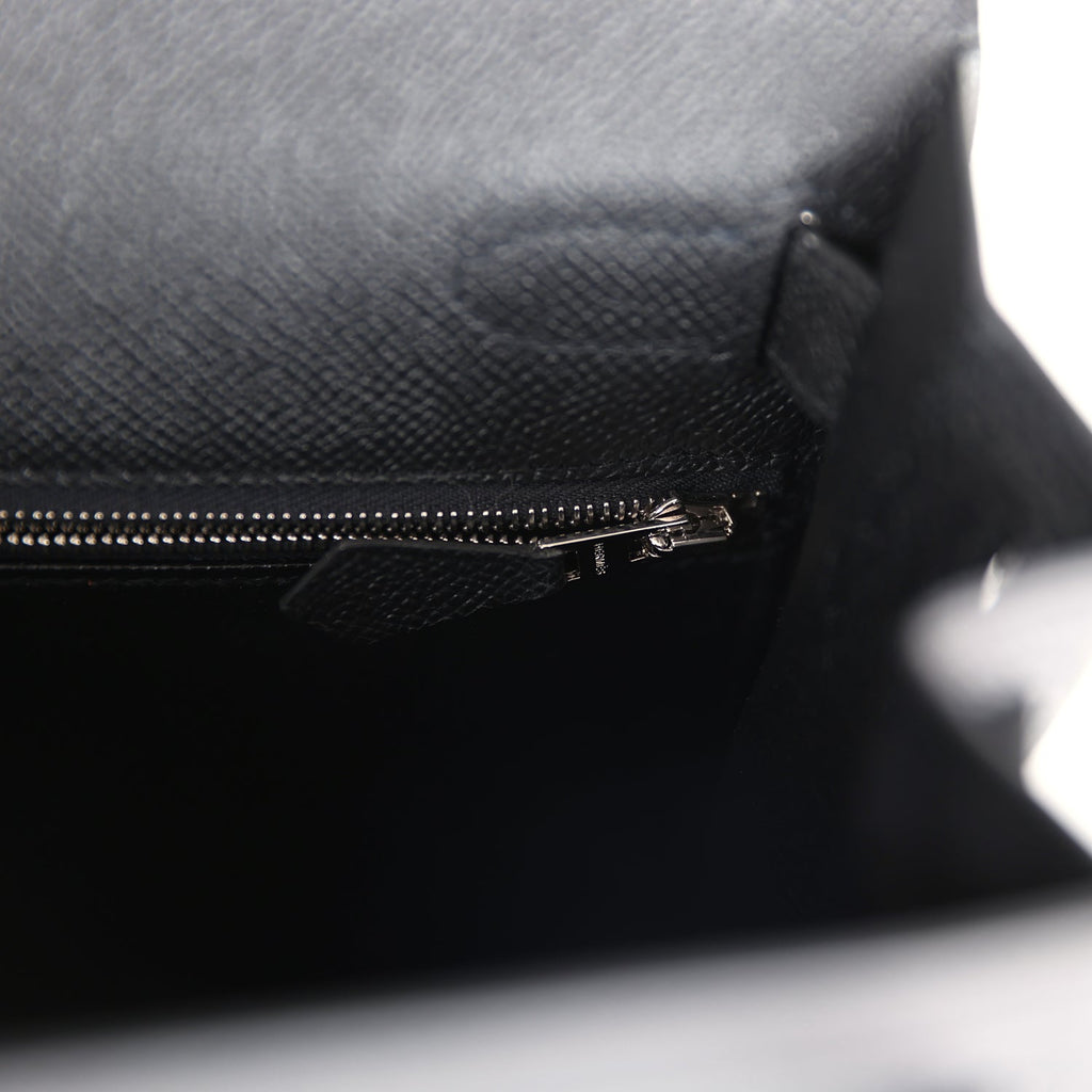 Hermes Kelly Sellier 28 Black Epsom Palladium Hardware - Exclusu