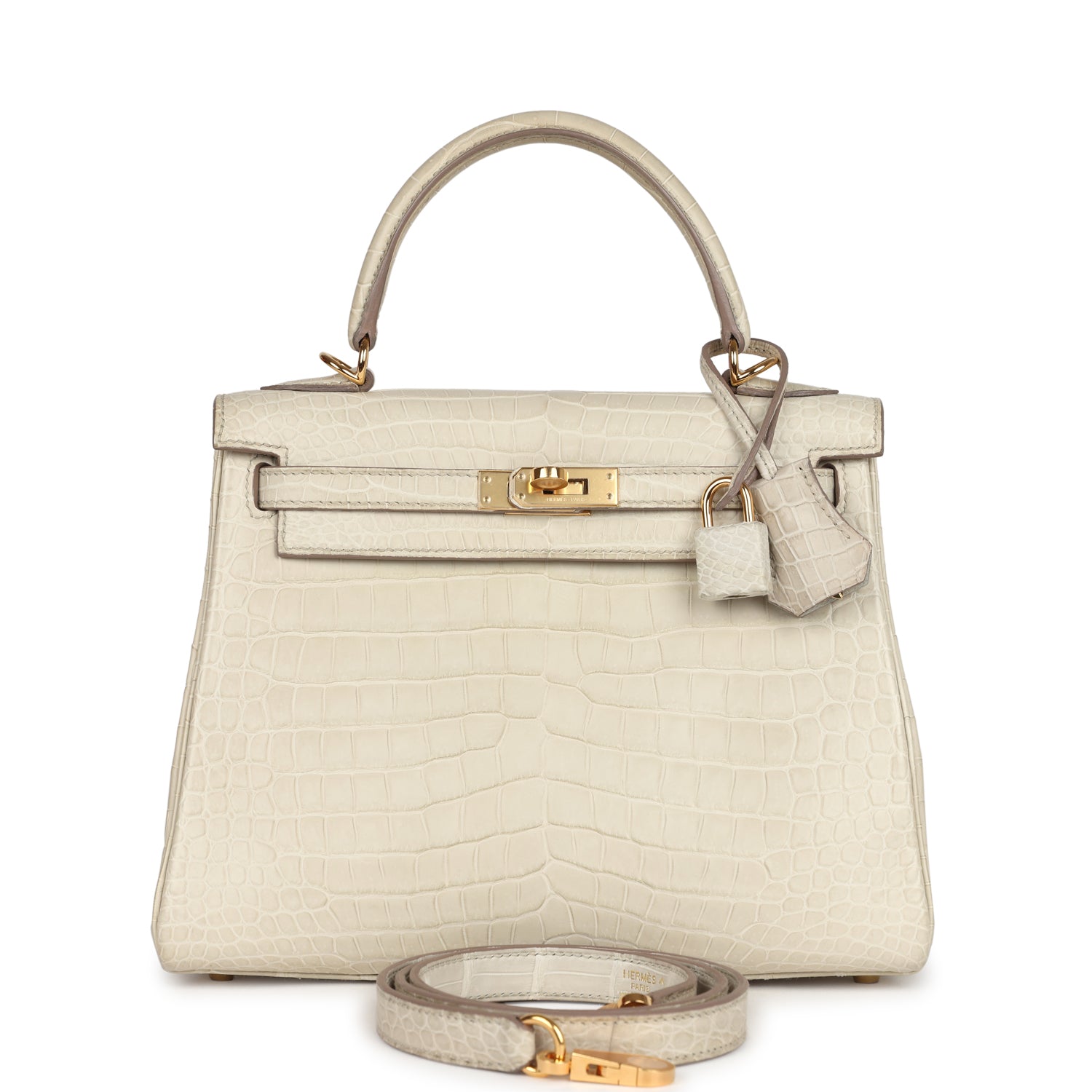 Hermes Kelly Retourne 25 Beton Matte Alligator Gold Hardware - Exclusu