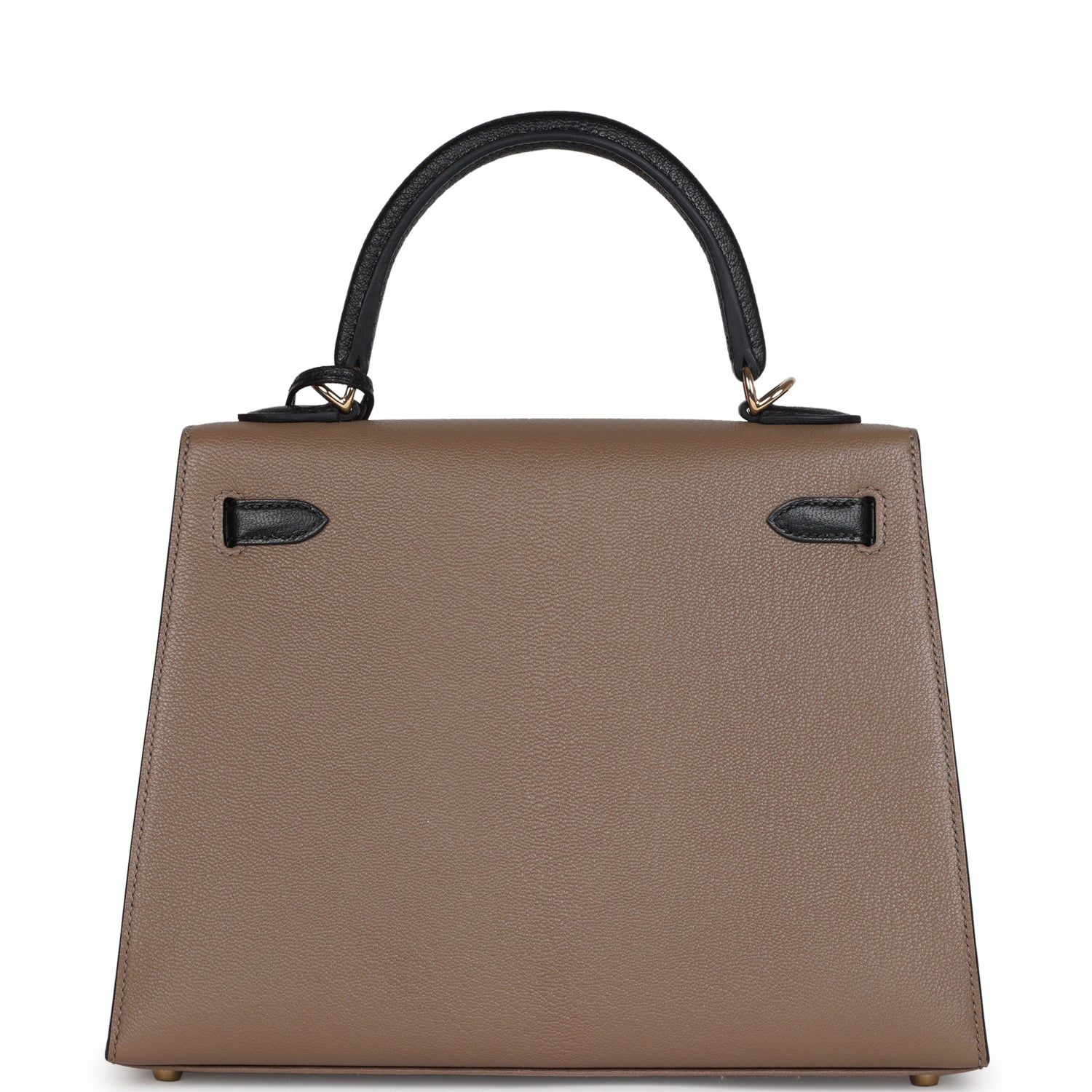 Hermes Special Order (HSS) Kelly Sellier 25 Black and Etoupe Chevre Mysore Permabrass Hardware - Exclusu