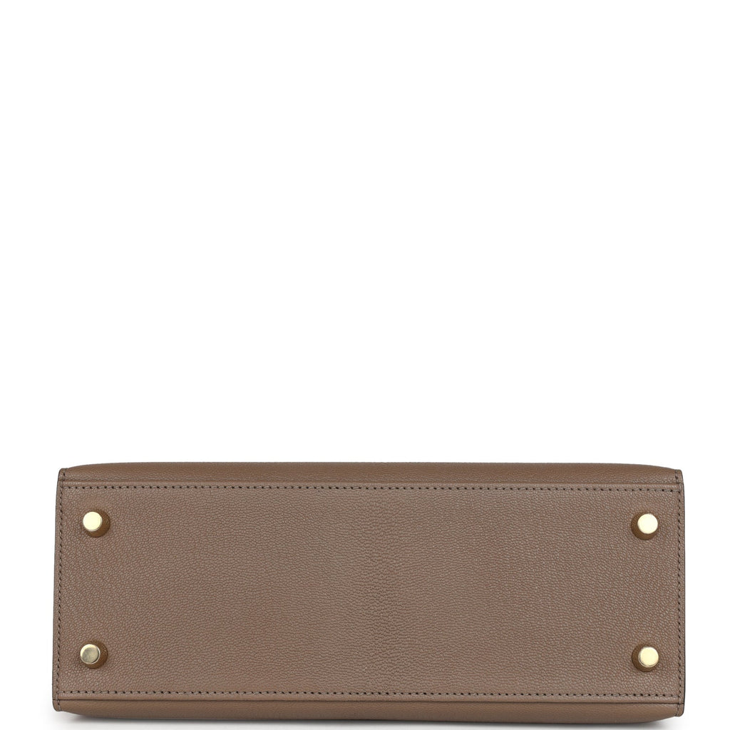 Hermes Special Order (HSS) Kelly Sellier 25 Black and Etoupe Chevre Mysore Permabrass Hardware - Exclusu