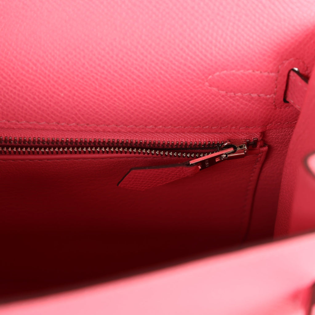 Hermes Kelly Sellier 25 Rose Azalee Epsom Palladium Hardware - Exclusu