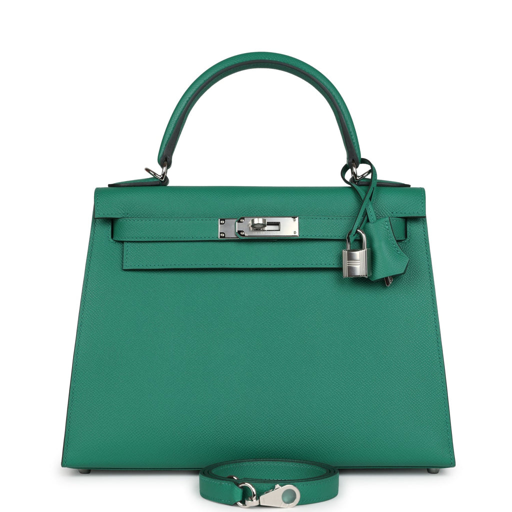 Hermes Kelly Sellier 28 Vert Vertigo Epsom Palladium Hardware - Exclusu
