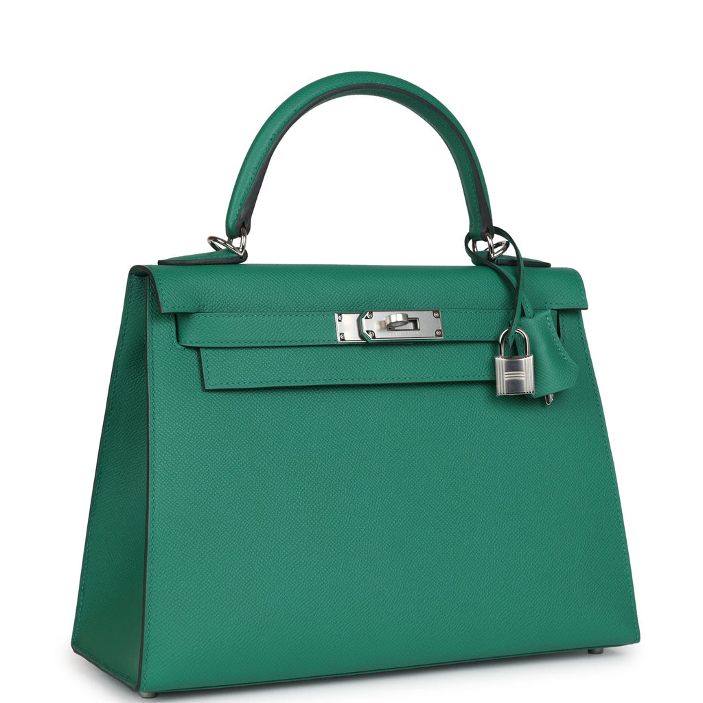 Hermes Kelly Sellier 28 Vert Vertigo Epsom Palladium Hardware - Exclusu