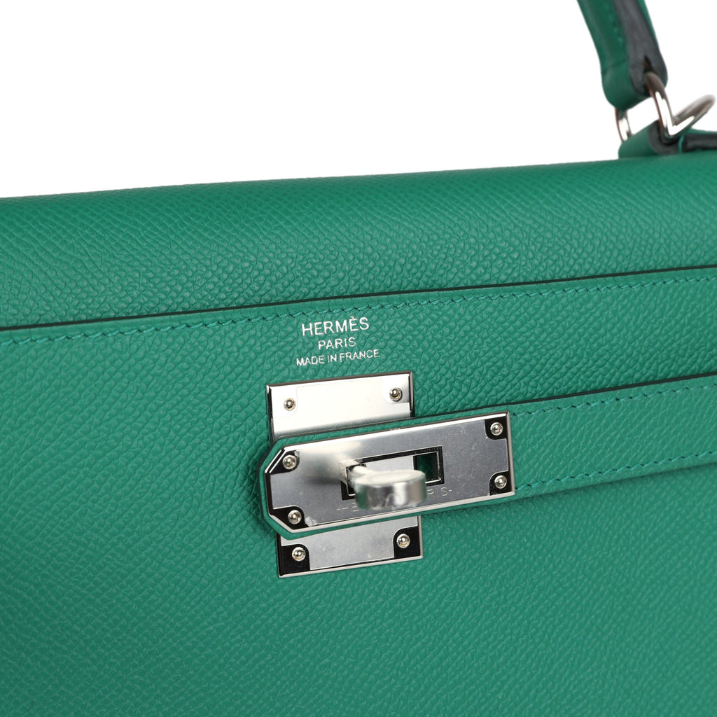 Hermes Kelly Sellier 28 Vert Vertigo Epsom Palladium Hardware - Exclusu