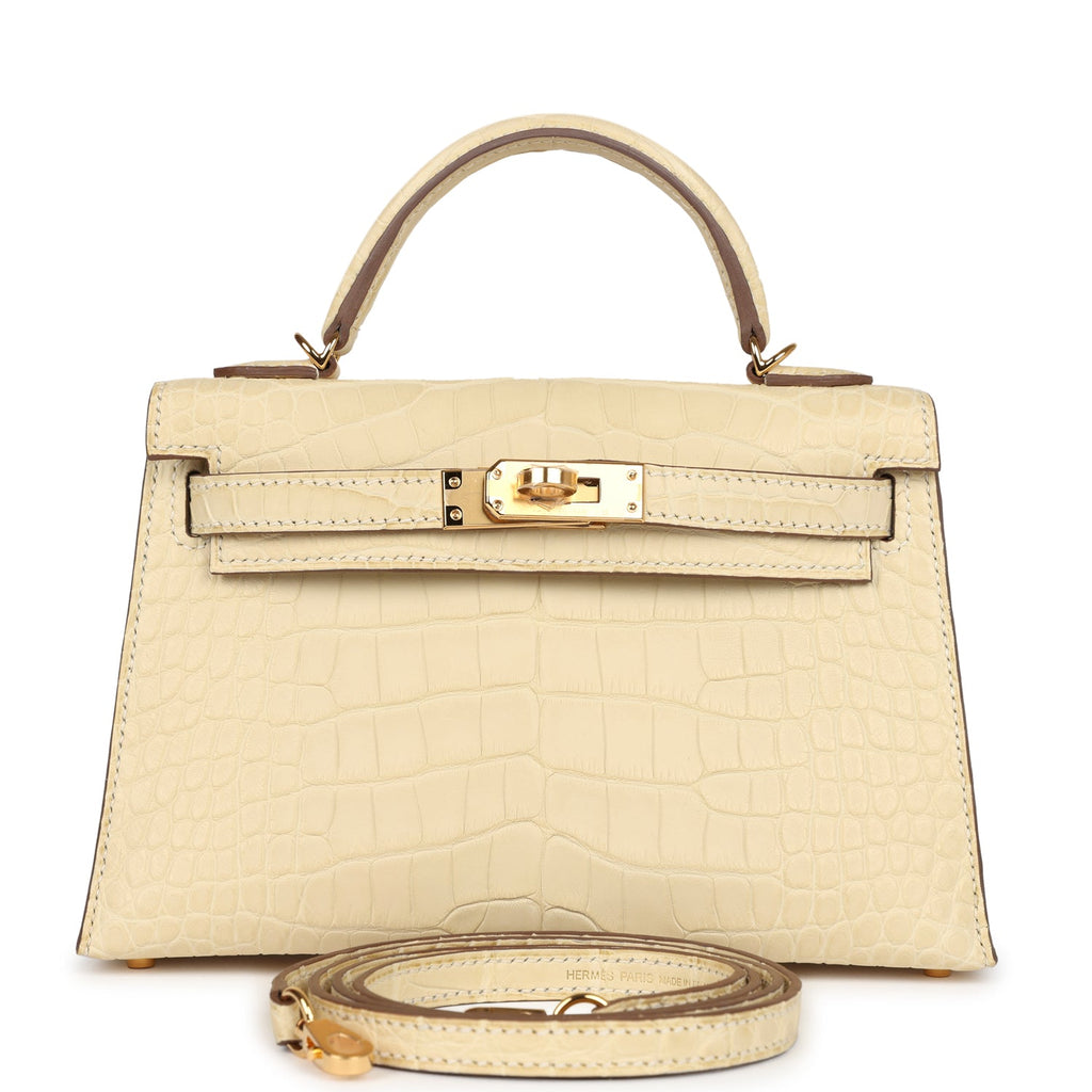 Hermes Kelly Sellier 20 Vanille Matte Alligator Gold Hardware - Exclusu