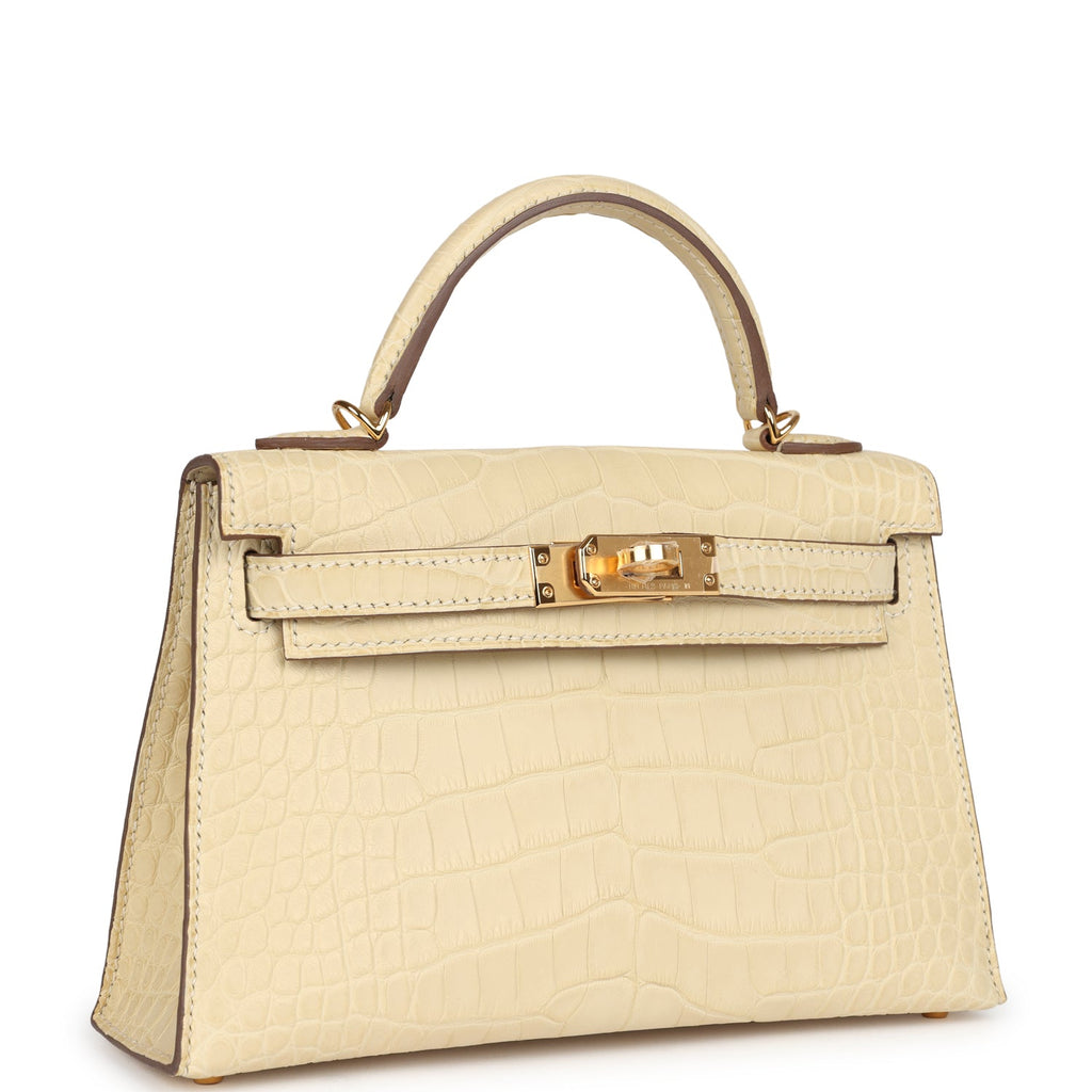 Hermes Kelly Sellier 20 Vanille Matte Alligator Gold Hardware - Exclusu