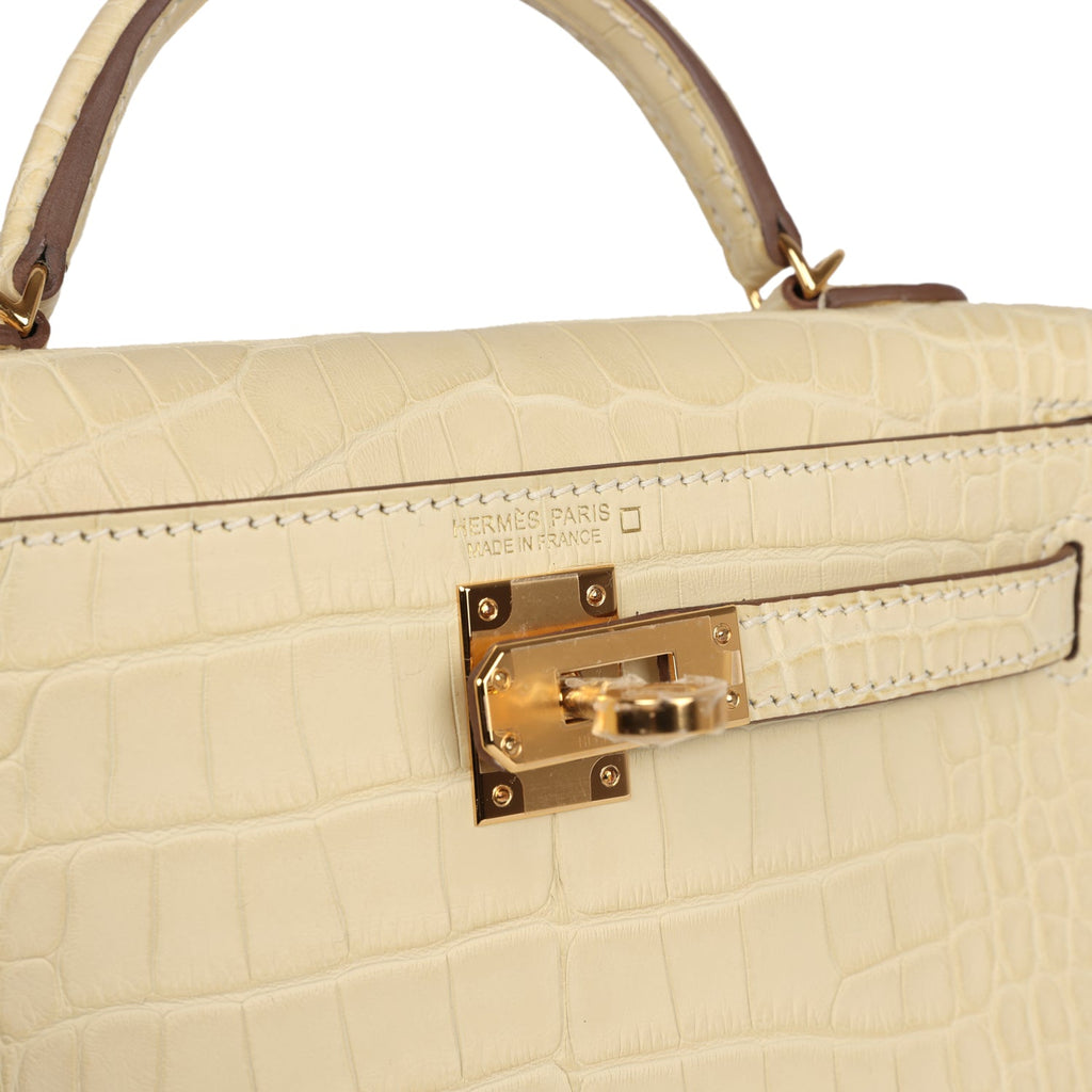 Hermes Kelly Sellier 20 Vanille Matte Alligator Gold Hardware - Exclusu
