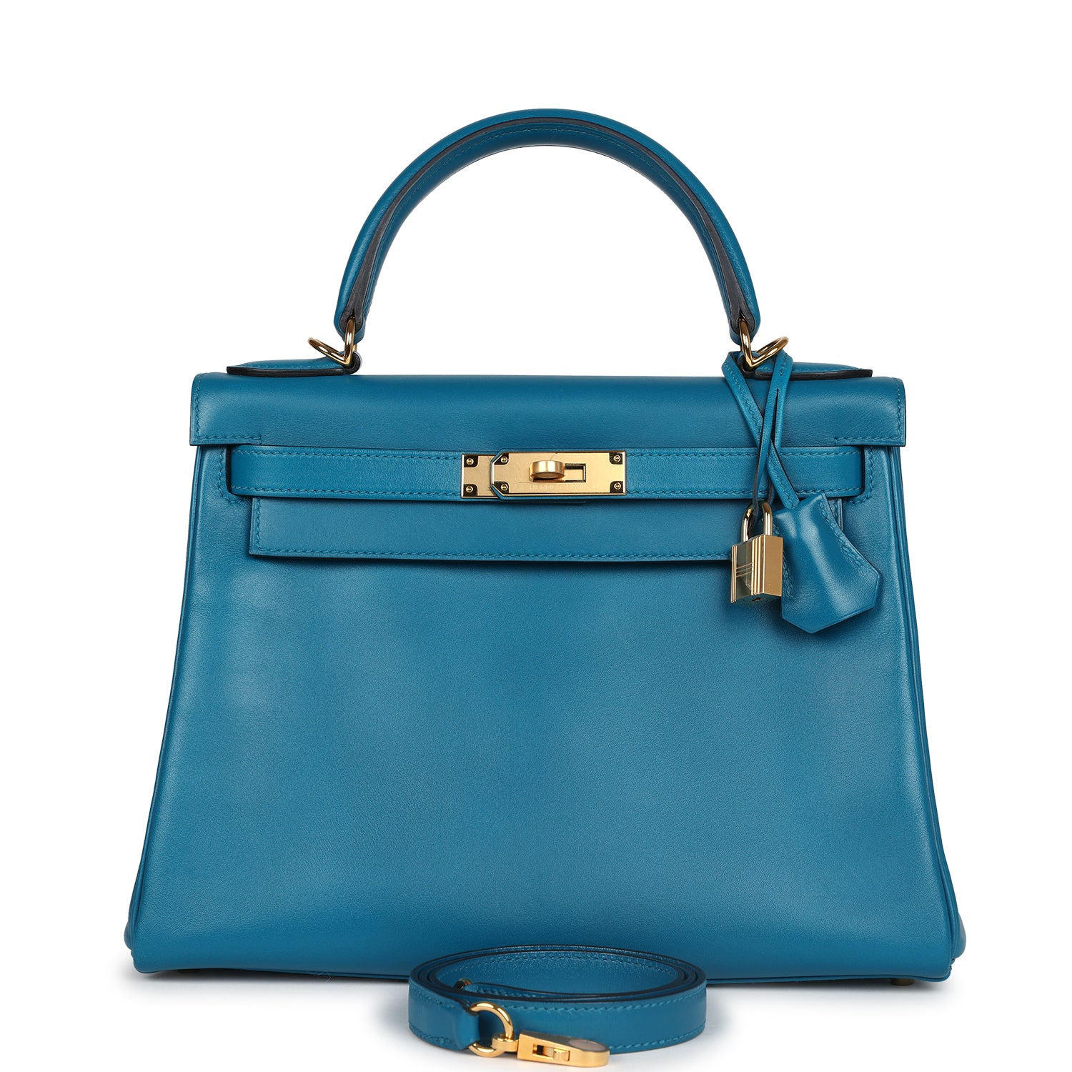 Hermes Kelly Retourne 28 Bleu Izmir Tadelakt Gold Hardware - Exclusu