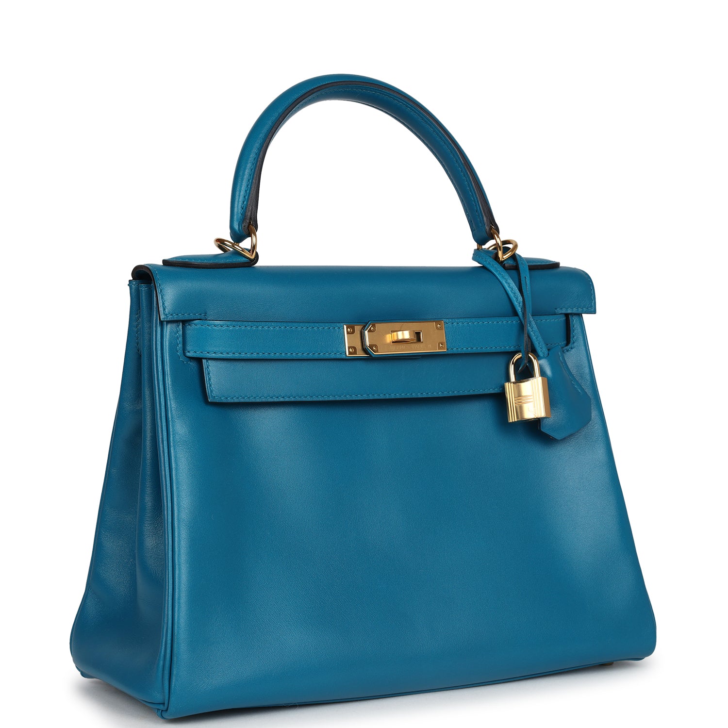 Hermes Kelly Retourne 28 Bleu Izmir Tadelakt Gold Hardware - Exclusu