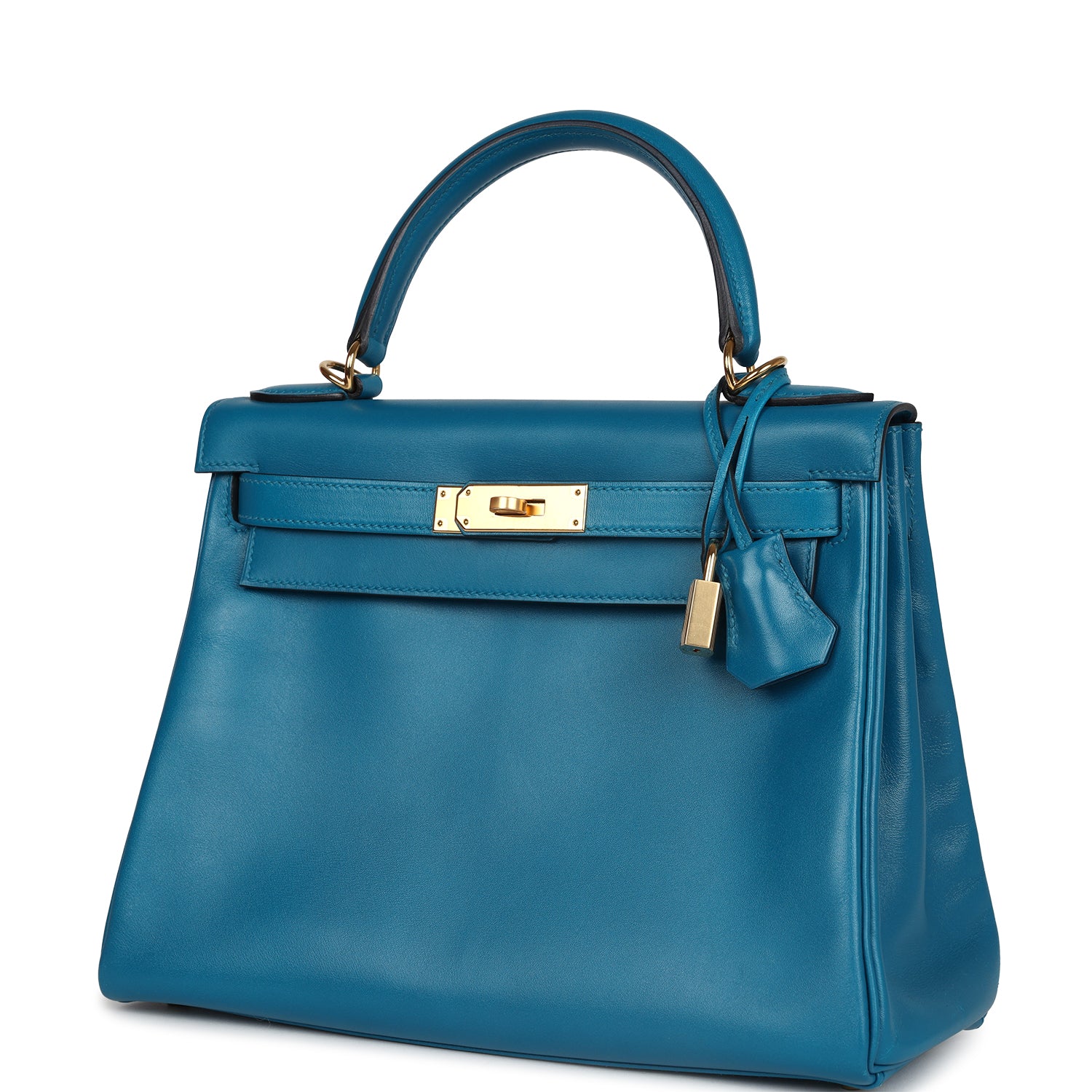 Hermes Kelly Retourne 28 Bleu Izmir Tadelakt Gold Hardware - Exclusu