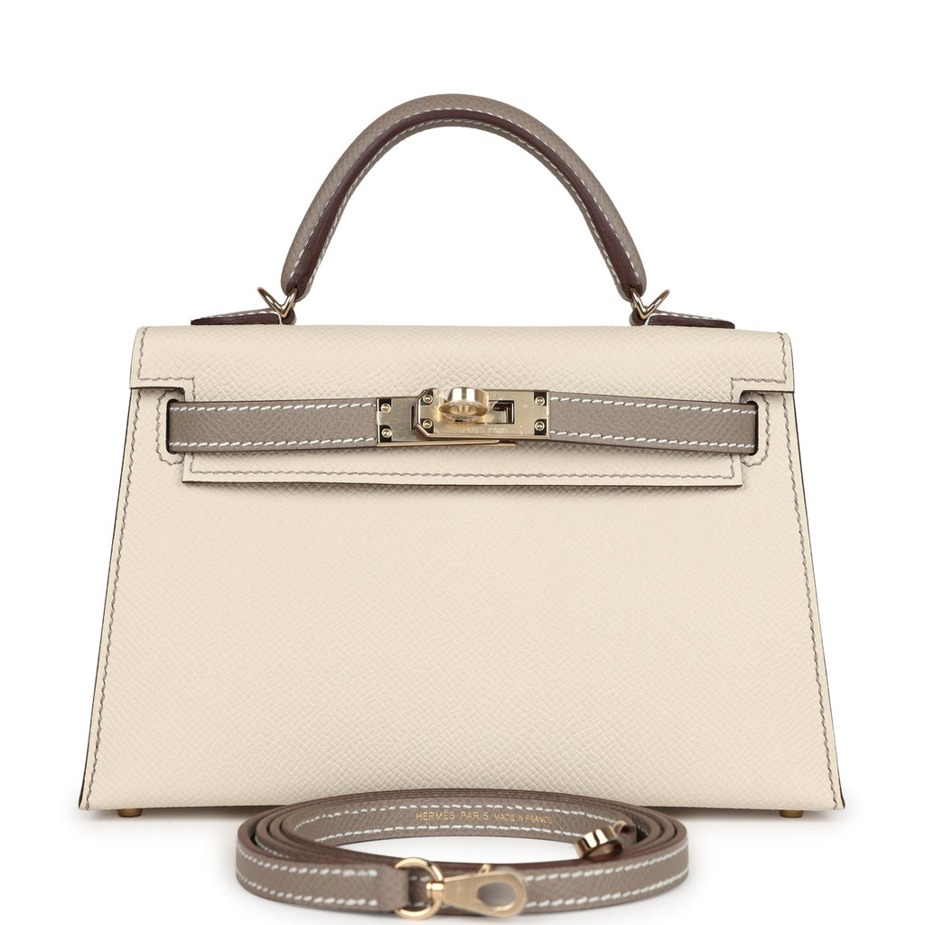 Hermes Special Order (HSS) Kelly Sellier 20 Craie and Gris Asphalte Epsom Permabrass Hardware - Exclusu