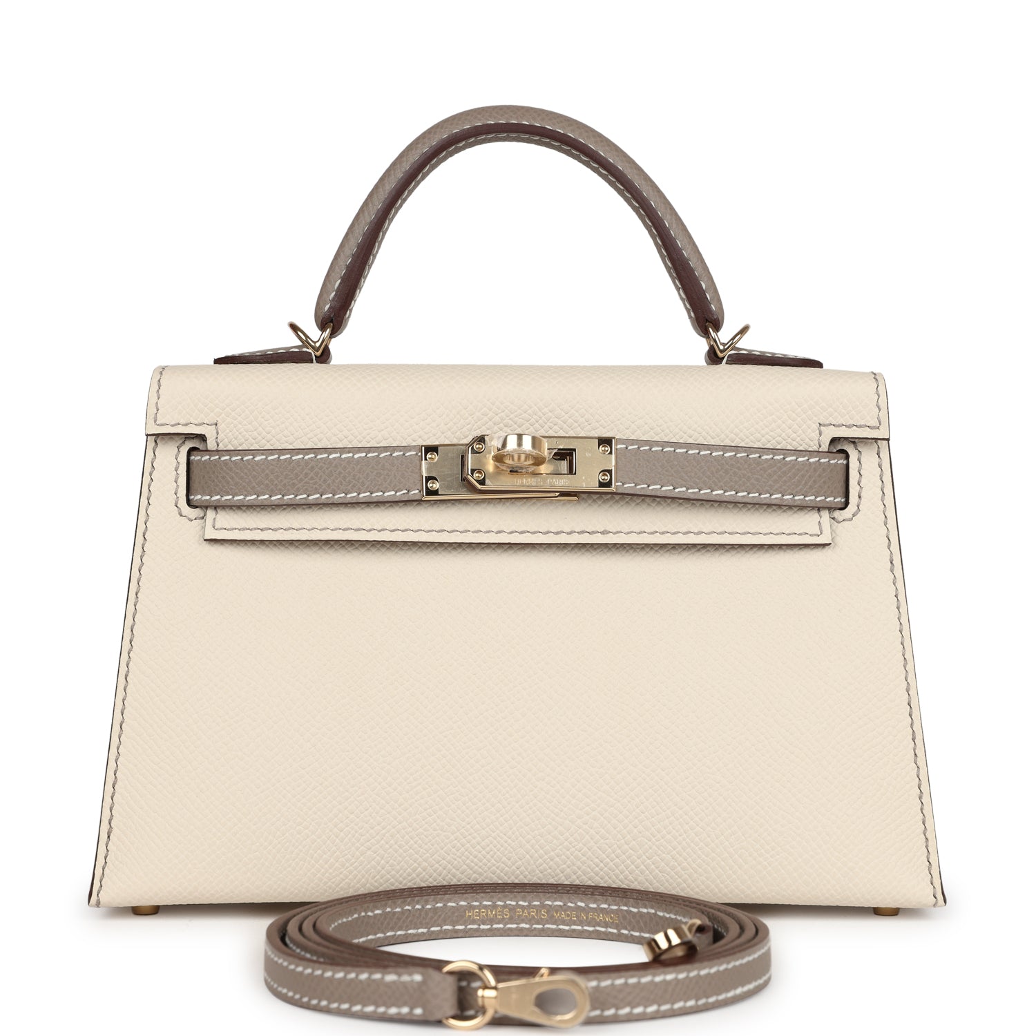 Hermes Special Order (HSS) Kelly Sellier 20 Craie and Gris Asphalte Epsom Permabrass Hardware - Exclusu