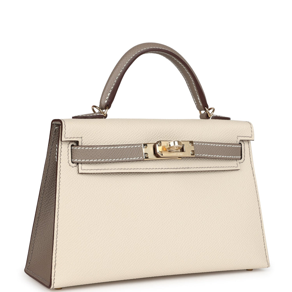 Hermes Special Order (HSS) Kelly Sellier 20 Craie and Gris Asphalte Epsom Permabrass Hardware - Exclusu