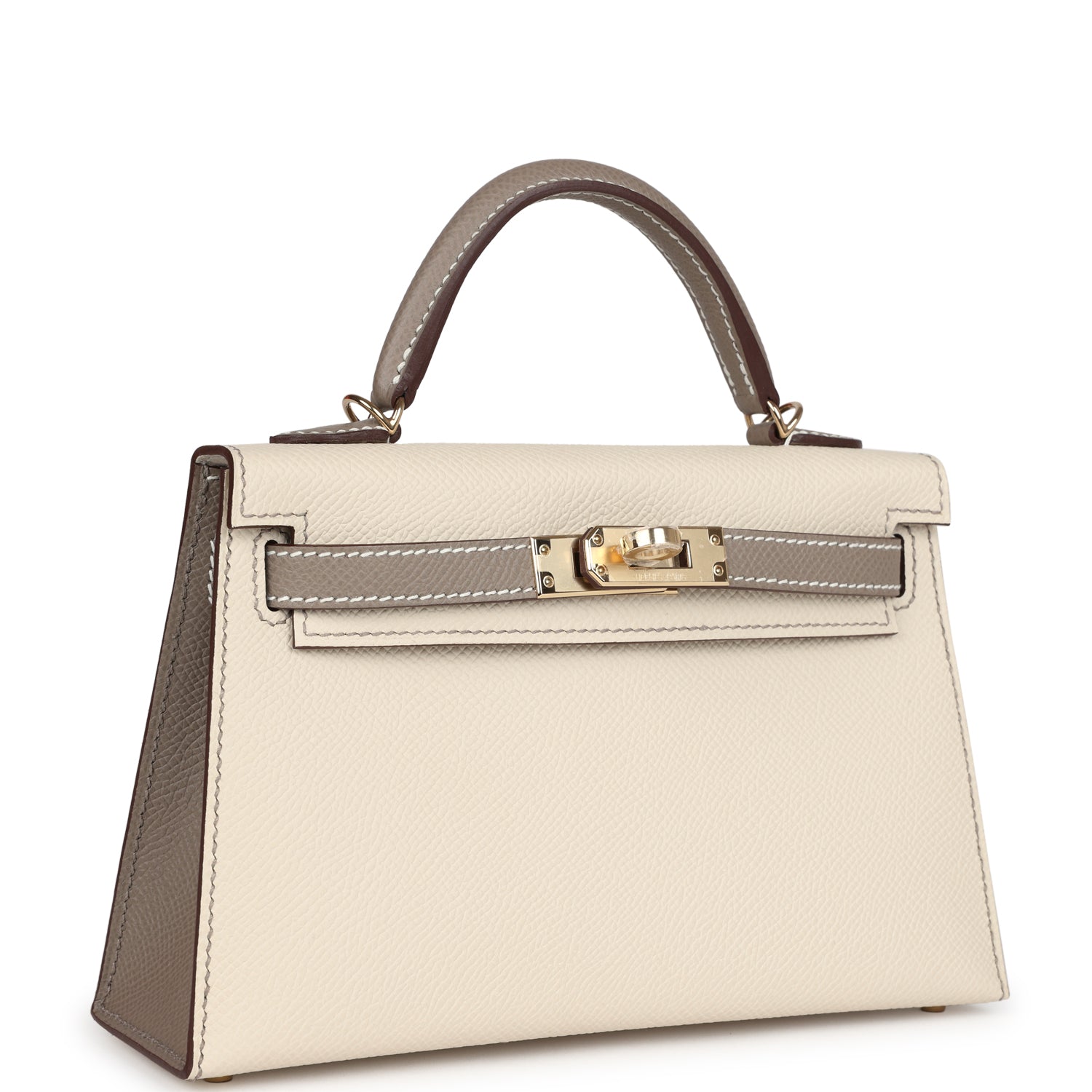 Hermes Special Order (HSS) Kelly Sellier 20 Craie and Gris Asphalte Epsom Permabrass Hardware - Exclusu