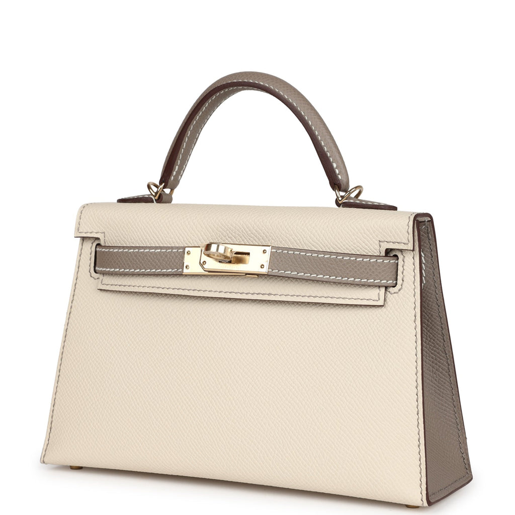 Hermes Special Order (HSS) Kelly Sellier 20 Craie and Gris Asphalte Epsom Permabrass Hardware - Exclusu