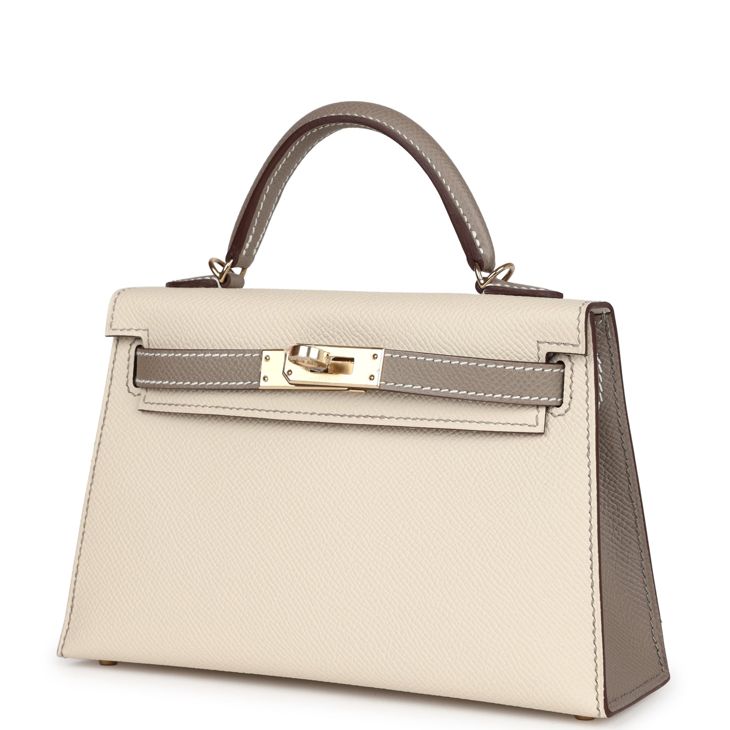 Hermes Special Order (HSS) Kelly Sellier 20 Craie and Gris Asphalte Epsom Permabrass Hardware - Exclusu