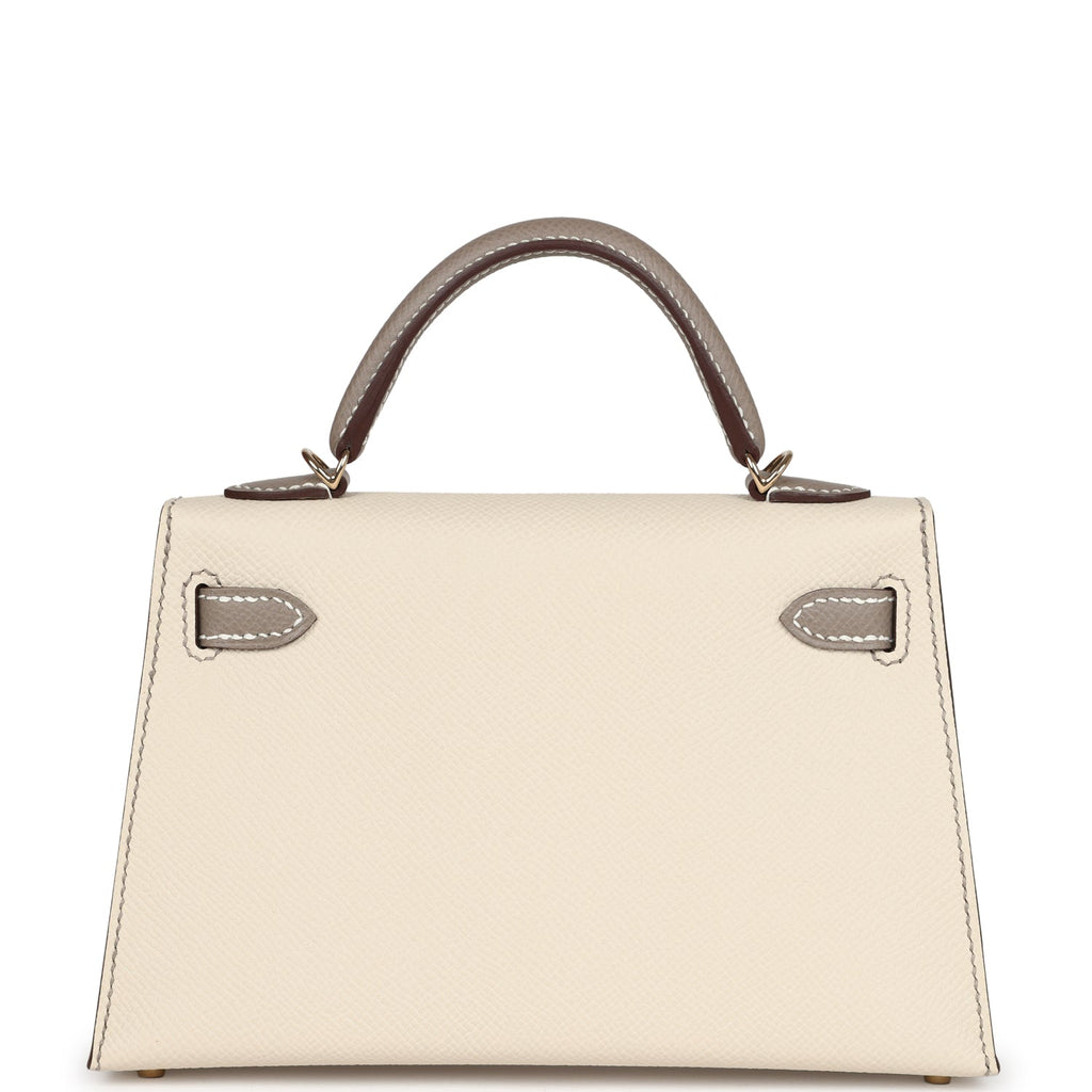 Hermes Special Order (HSS) Kelly Sellier 20 Craie and Gris Asphalte Epsom Permabrass Hardware - Exclusu