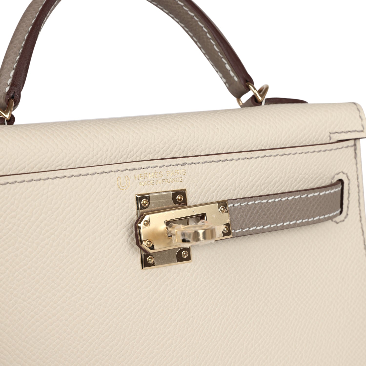Hermes Special Order (HSS) Kelly Sellier 20 Craie and Gris Asphalte Epsom Permabrass Hardware - Exclusu