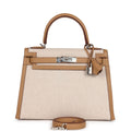 Hermes Kelly Sellier 28 Biscuit Toile H Canvas and Swift Palladium Hardware - Exclusu