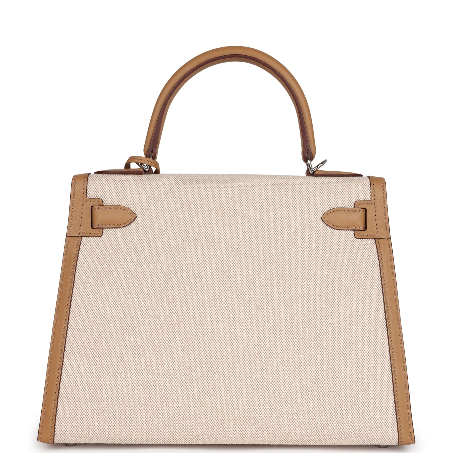 Hermes Kelly Sellier 28 Biscuit Toile H Canvas and Swift Palladium Hardware - Exclusu