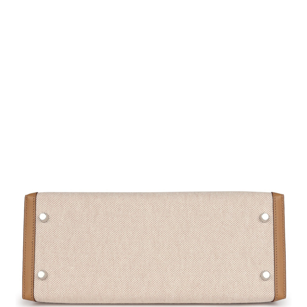 Hermes Kelly Sellier 28 Biscuit Toile H Canvas and Swift Palladium Hardware - Exclusu