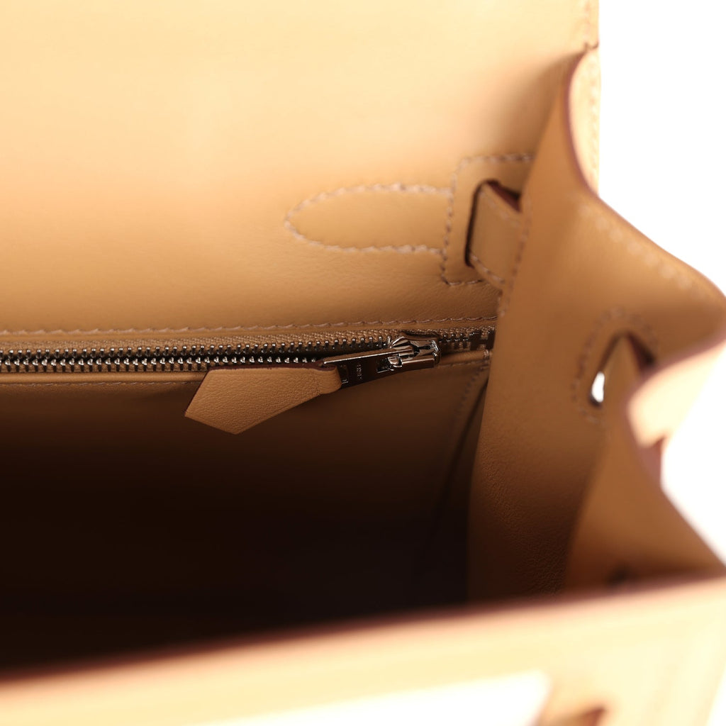 Hermes Kelly Sellier 28 Biscuit Toile H Canvas and Swift Palladium Hardware - Exclusu
