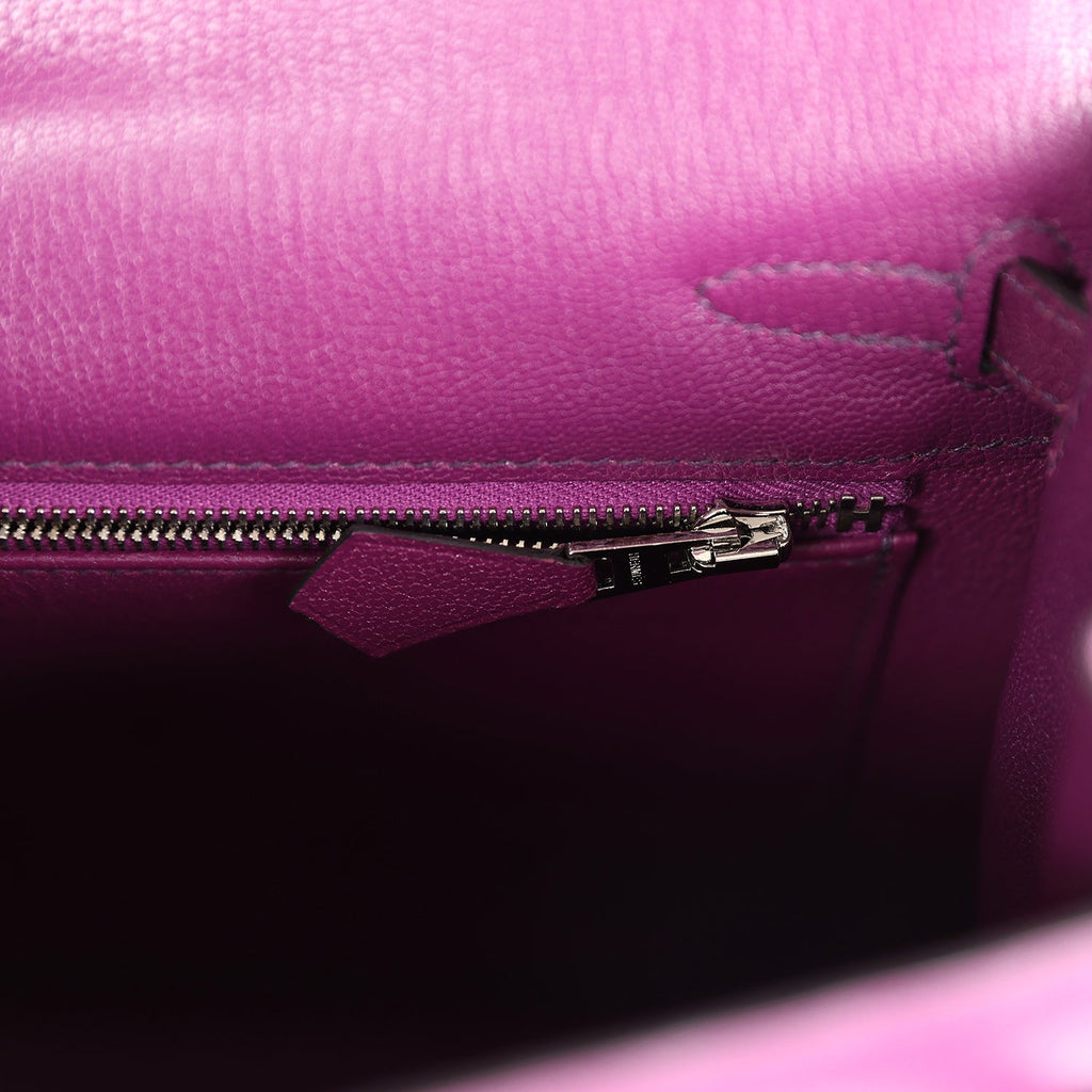 Hermes Kelly Sellier 25 Anemone Chevre Mysore Palladium Hardware - Exclusu