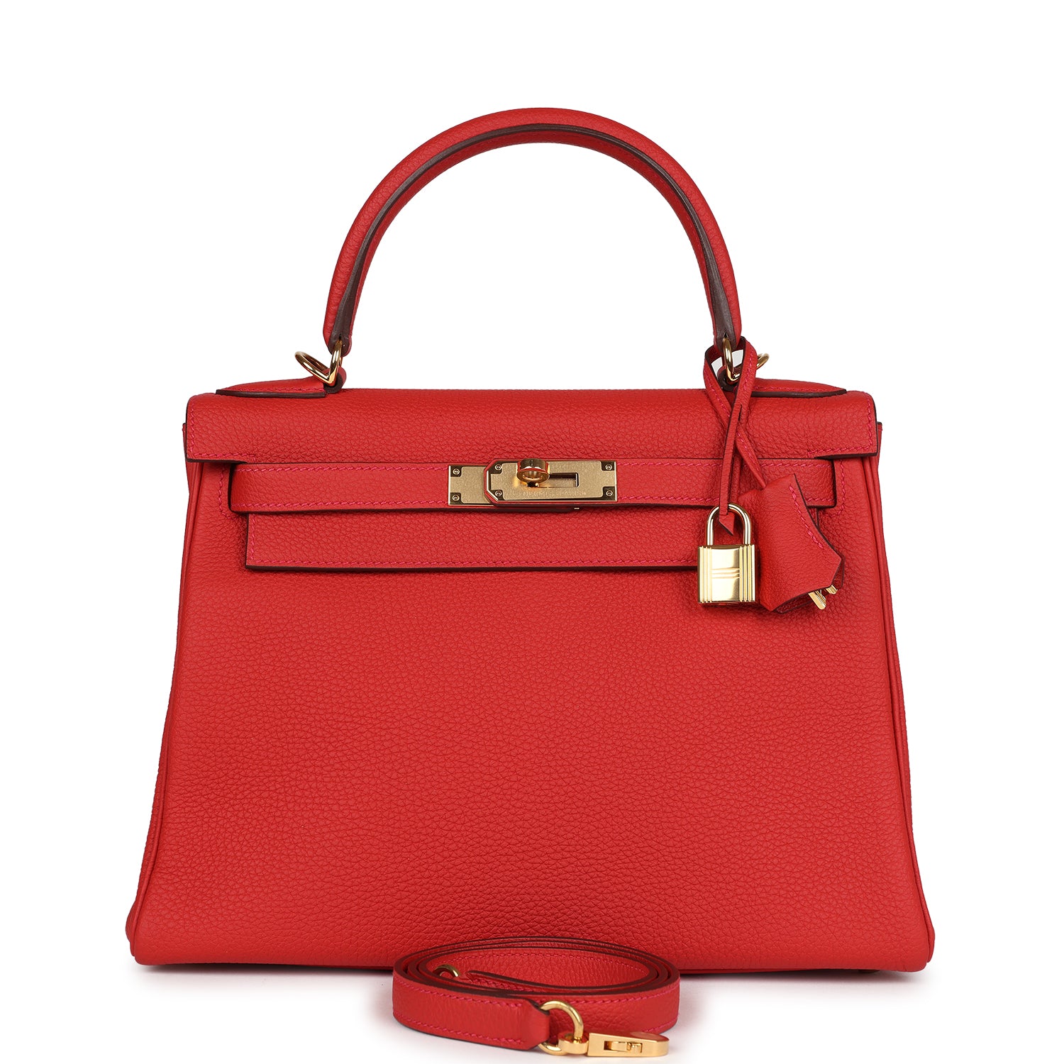 Hermes Kelly Retourne 28 Geranium Togo Gold Hardware - Exclusu