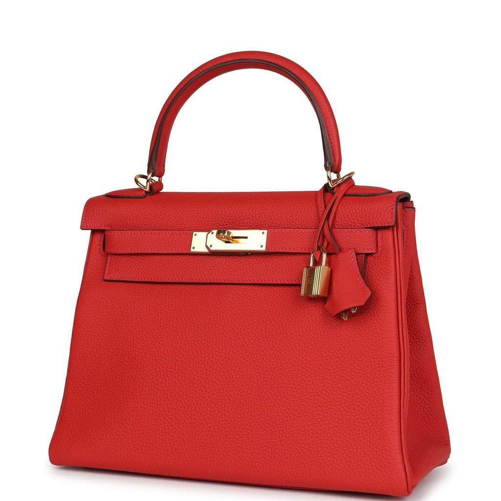 Hermes Kelly Retourne 28 Geranium Togo Gold Hardware - Exclusu