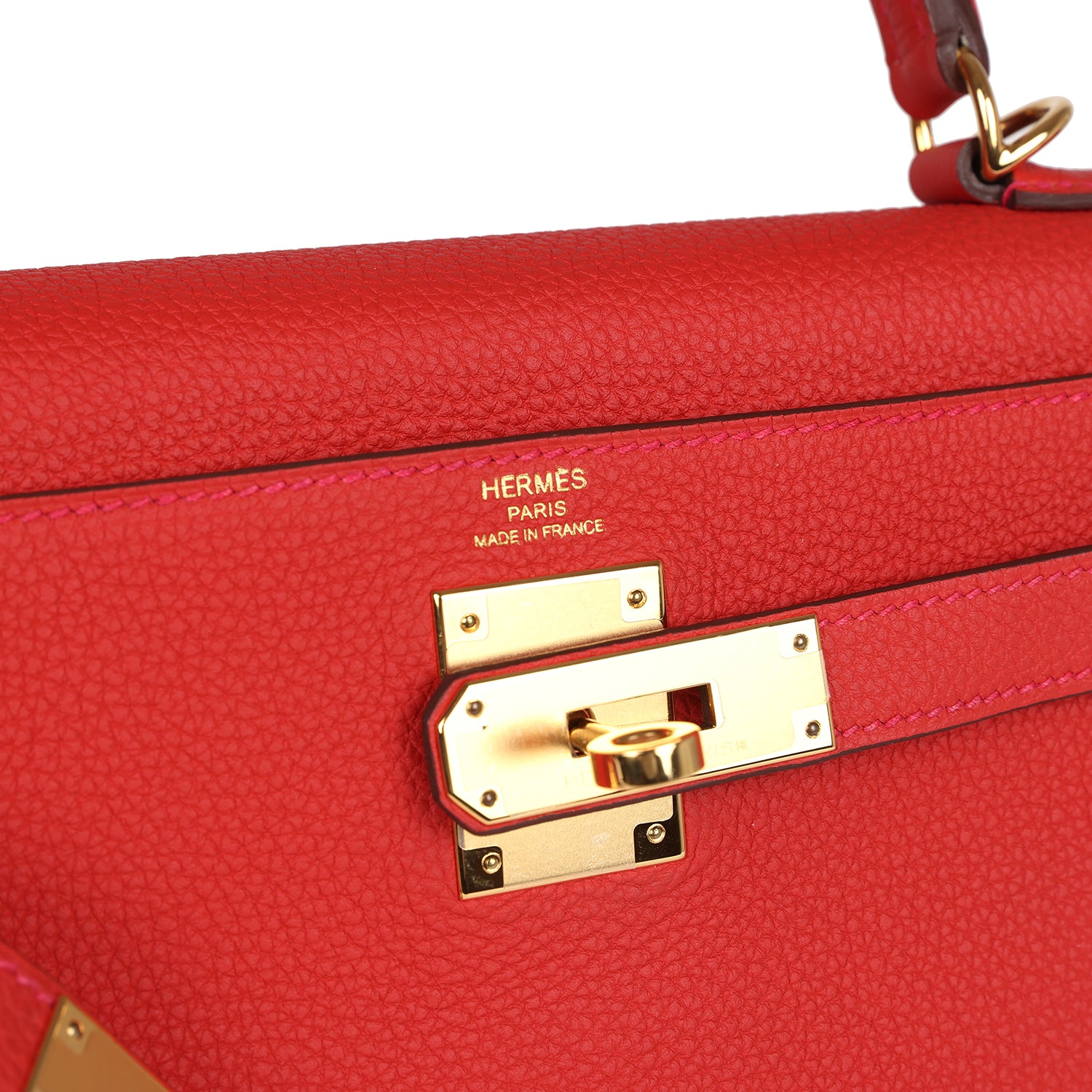 Hermes Kelly Retourne 28 Geranium Togo Gold Hardware - Exclusu