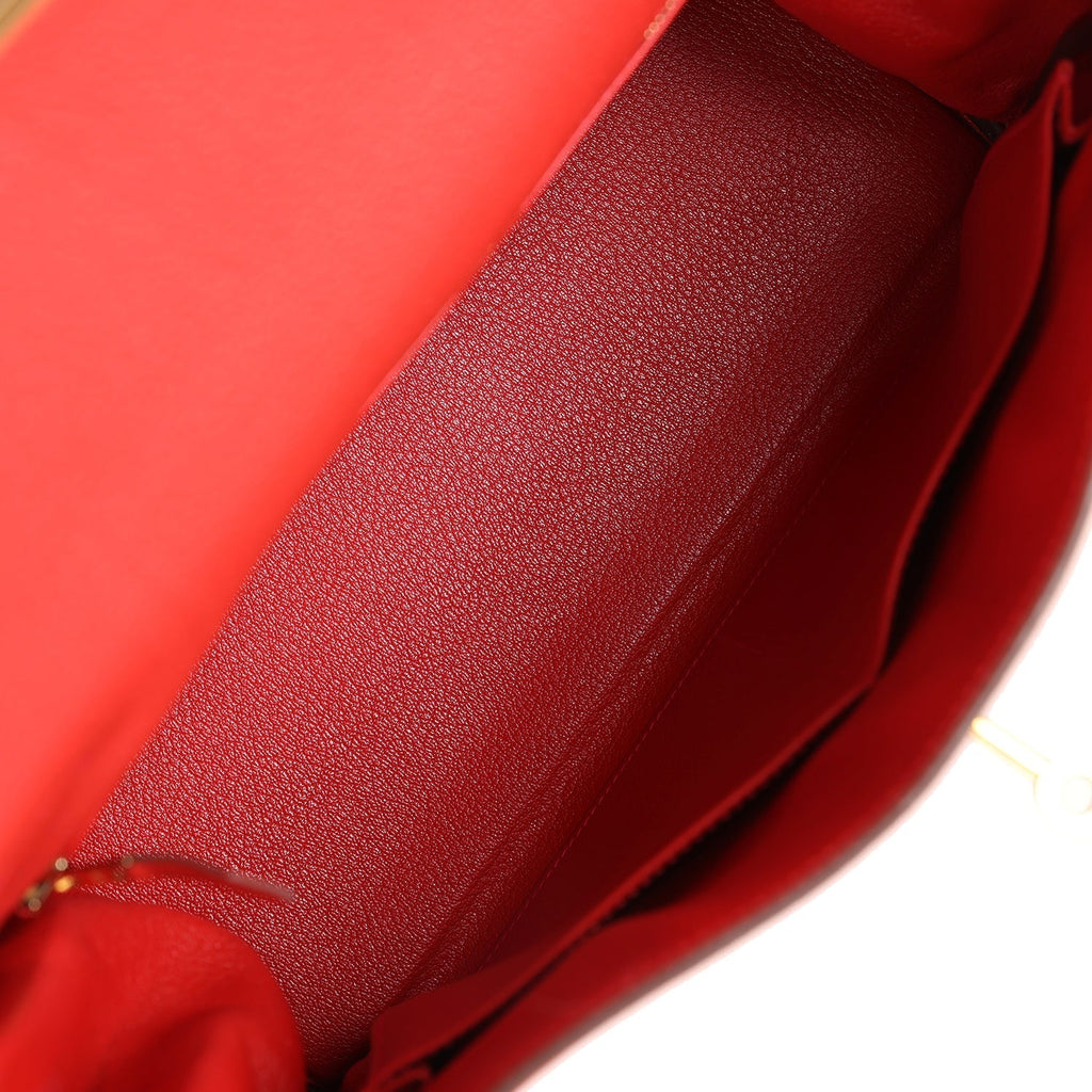 Hermes Kelly Retourne 28 Geranium Togo Gold Hardware - Exclusu