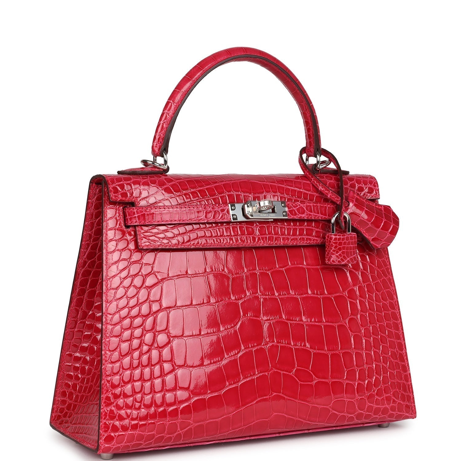 Hermes Kelly Sellier 25 Rose Extreme Shiny Alligator Palladium Hardware - Exclusu