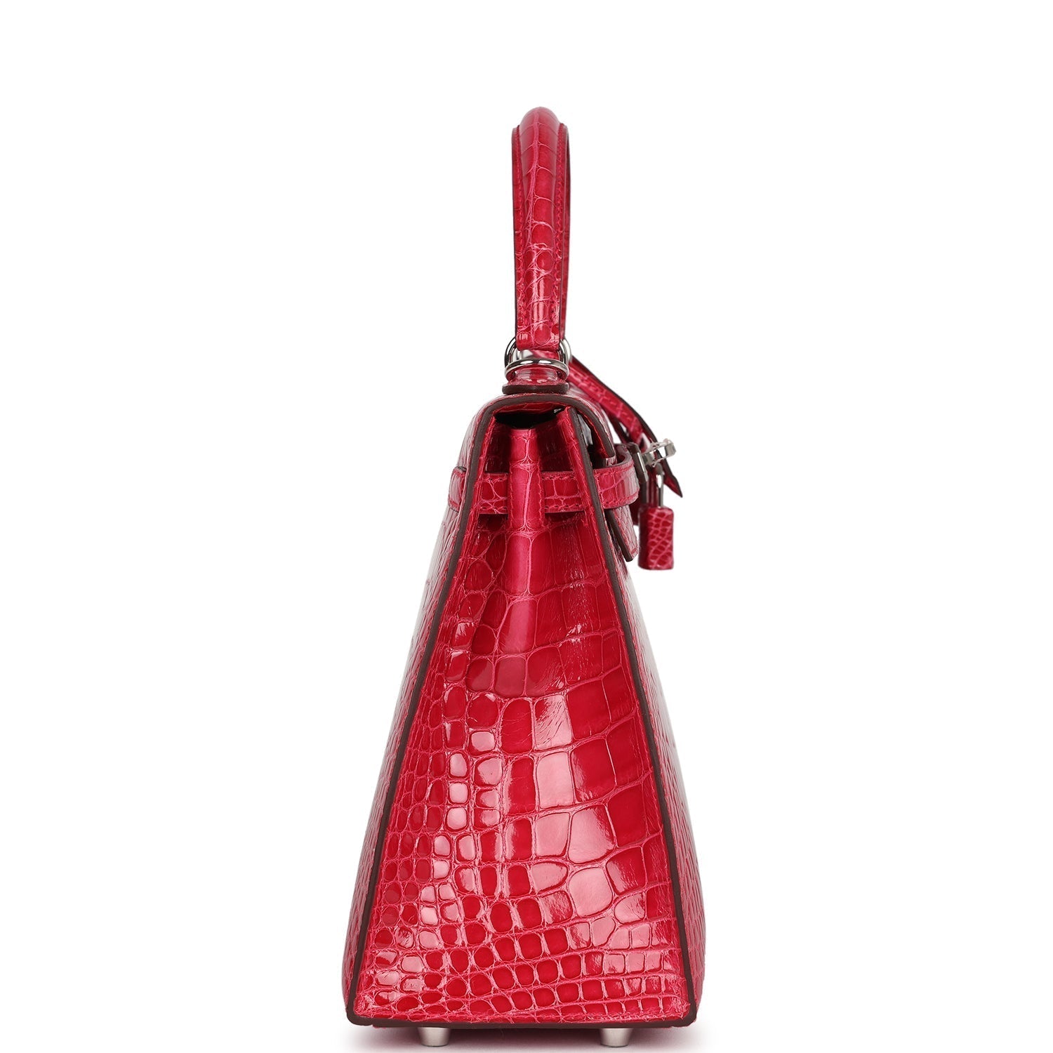 Hermes Kelly Sellier 25 Rose Extreme Shiny Alligator Palladium Hardware - Exclusu